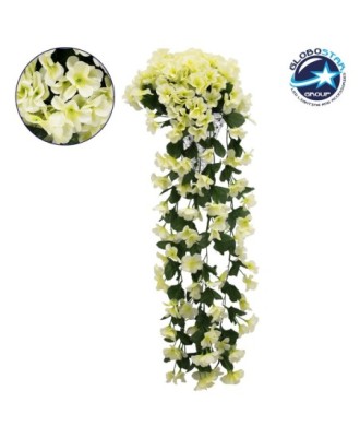 GloboStar® 78056 Τεχνητό Κρεμαστό Φυτό Διακοσμητικών Λουλουδιών με Λευκά Φλόξ M30 x Υ80 x Π30cm